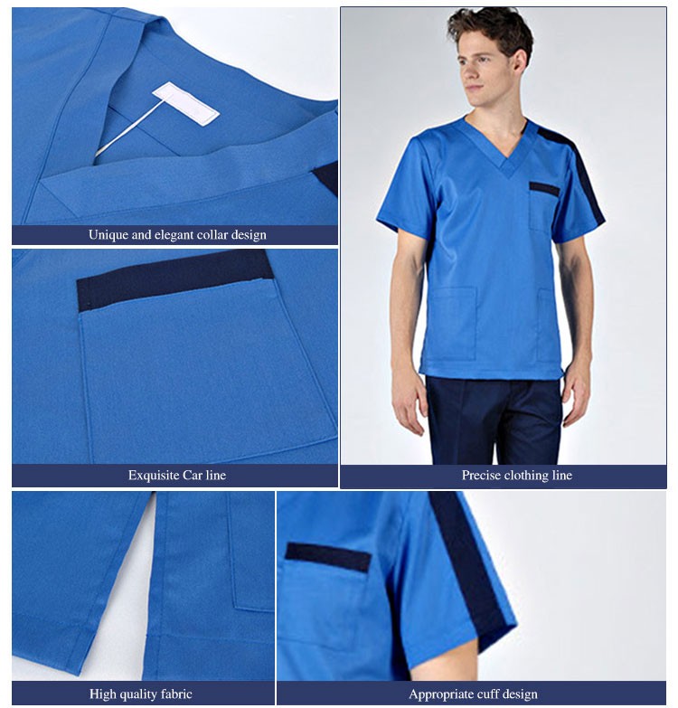OEM Navy Custom Design Blue Nurse Uniform Top And Pants Medical Set