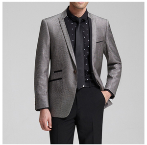 Custom Design Long Sleeve Unique Collar Single Button Fashionable Men Grey Blazer Suit