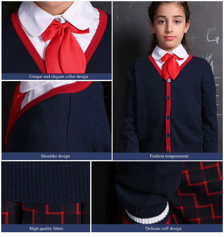 Custom International Beautiful Long Sleeve Black School Uniform Cardigan Sweaters Design