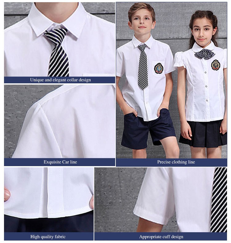 Summer Short Sleeve Child School Uniform White Shirts Suit