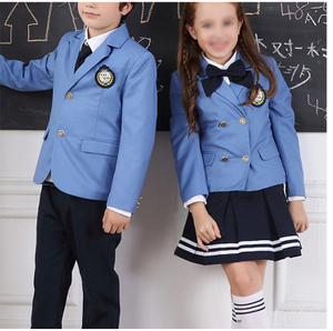 Custom Design Student School Long Sleeve Single Breasted Blue Blazer Set with Pocket