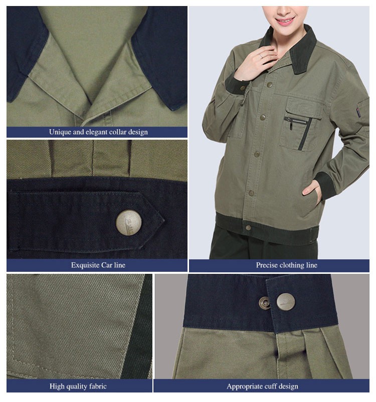 Custom Design Dark Green Long Sleeve Unisex Work Uniform Factory Workwear Jackets with Pocket