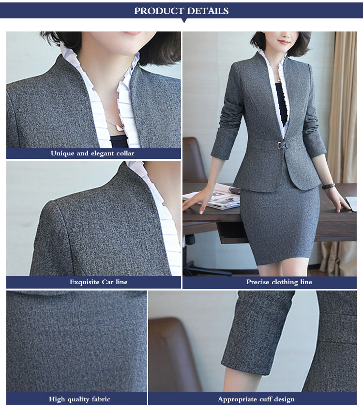 Custom Design Simple Style Round Hem Solid Color Lace Neck Lady Lace Office Suit