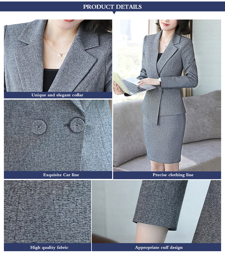 Custom Design Simple Style Long Sleeve Single Breasted V-neck Lady Formal Office Suit