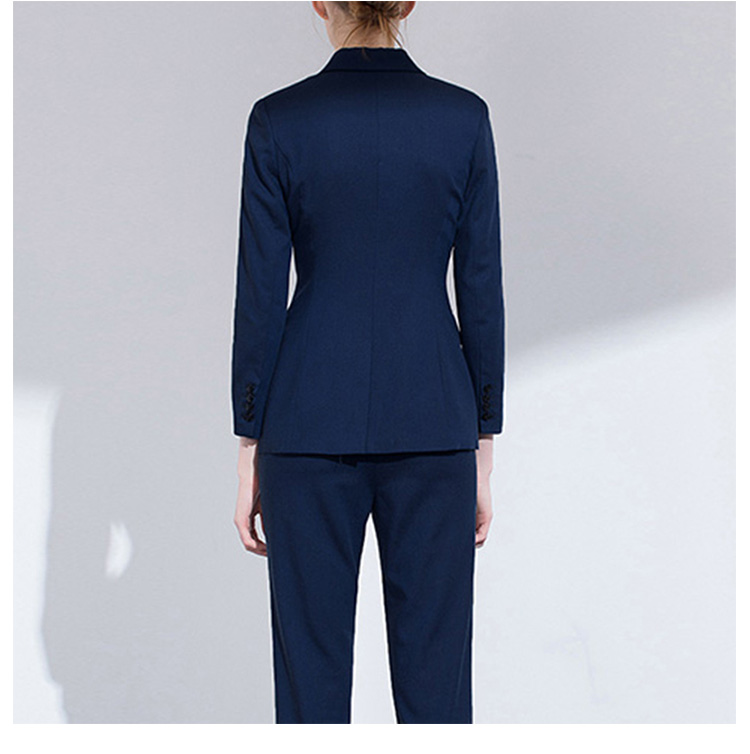 Custom Design Fashionable Single Button Long Sleeve V-neck Dark Blue Women Slim Blazer