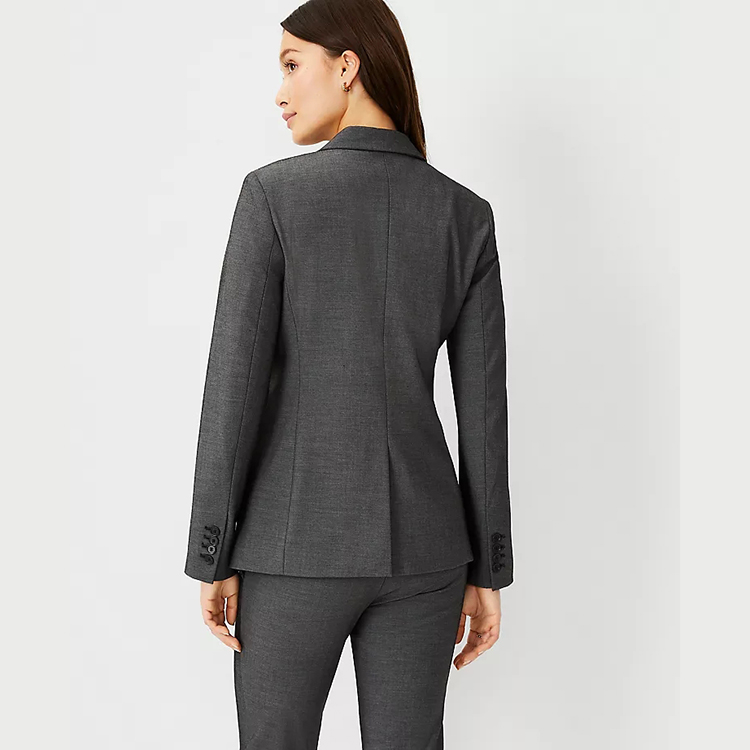 Custom Design Round Hem Single Button Dark V-neck Grey Women Business Suit