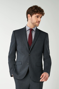 Custom Design Office Men V-neck Single Breasted Dark Grey Woven Blazer Suit