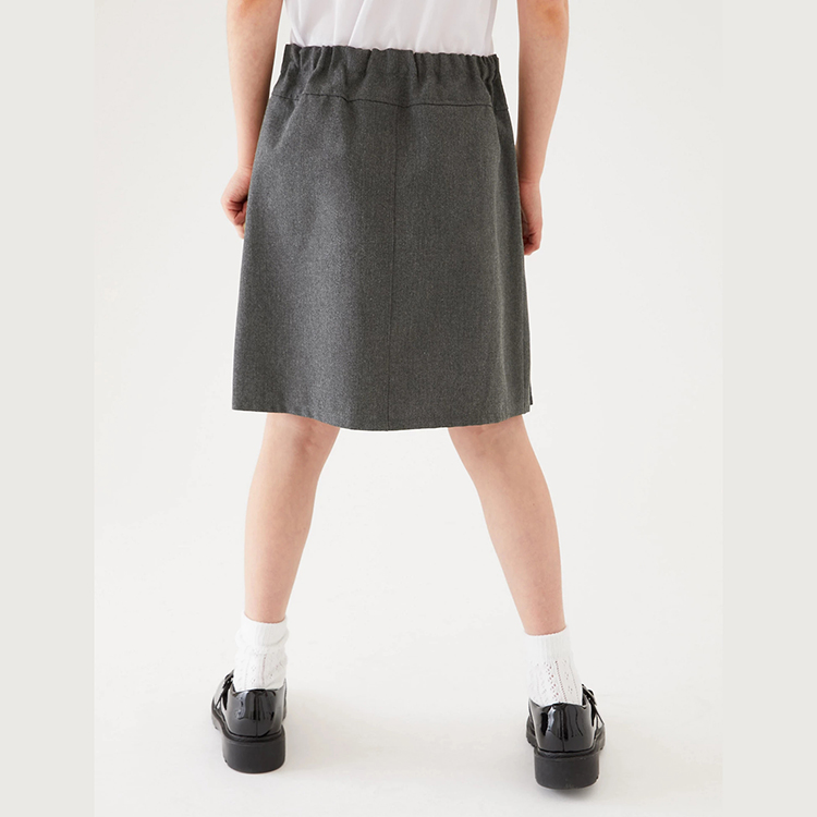 Custom Elastic Waist Gray Girls Pleated Skirt International Primary School Uniform Skirt Design