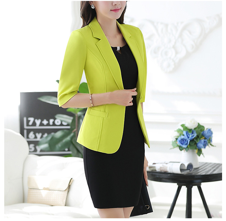 Custom Design Solid Color Half Sleeve Single Button V-neck Women Office Suit with Pocket