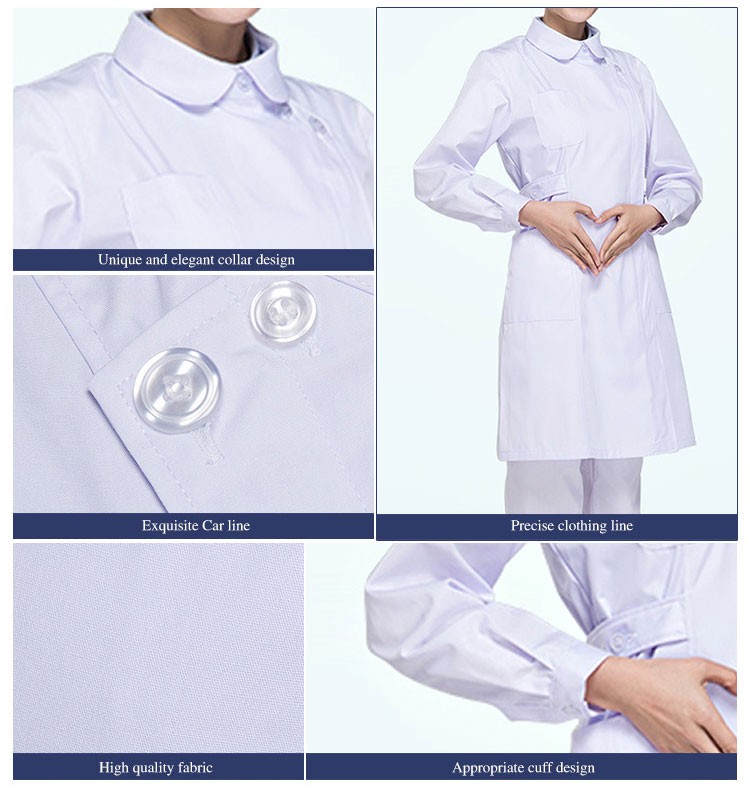 Custom New Style Short Sleeve Adjustable Belt Medical Long Sleeve White Nurse Uniform Dress