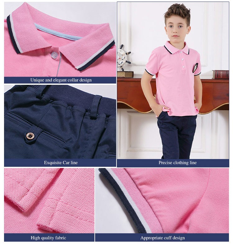 Custom Design 100% Cotton Kindergarten Summer Uniform Comfortable Boys And Girls Fashion Pink Polo Shirt Suit