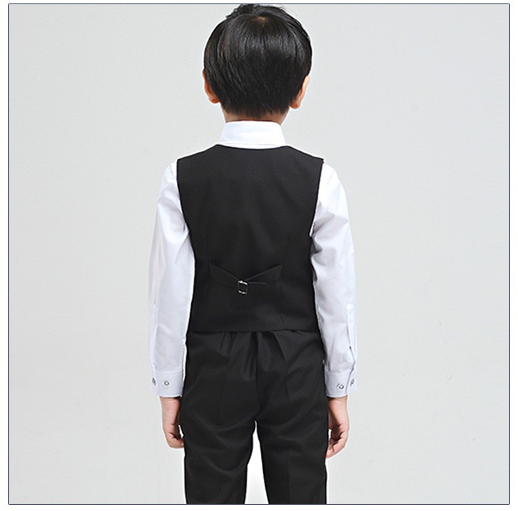 Custom Design 3 Pieces Fashionable Single Breasted Boys Black Blazer Vest Suit with Bow Tie