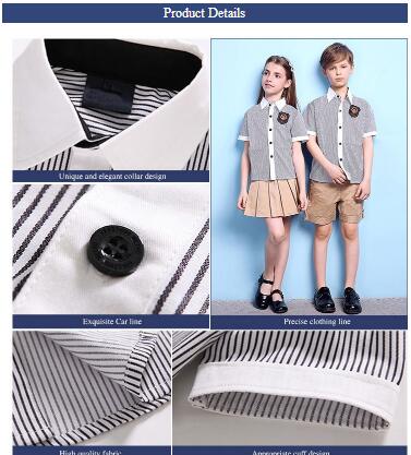 OEM Service Comfortable Summer School Uniform Short Sleeve Children Stripe Shirts And Shorts