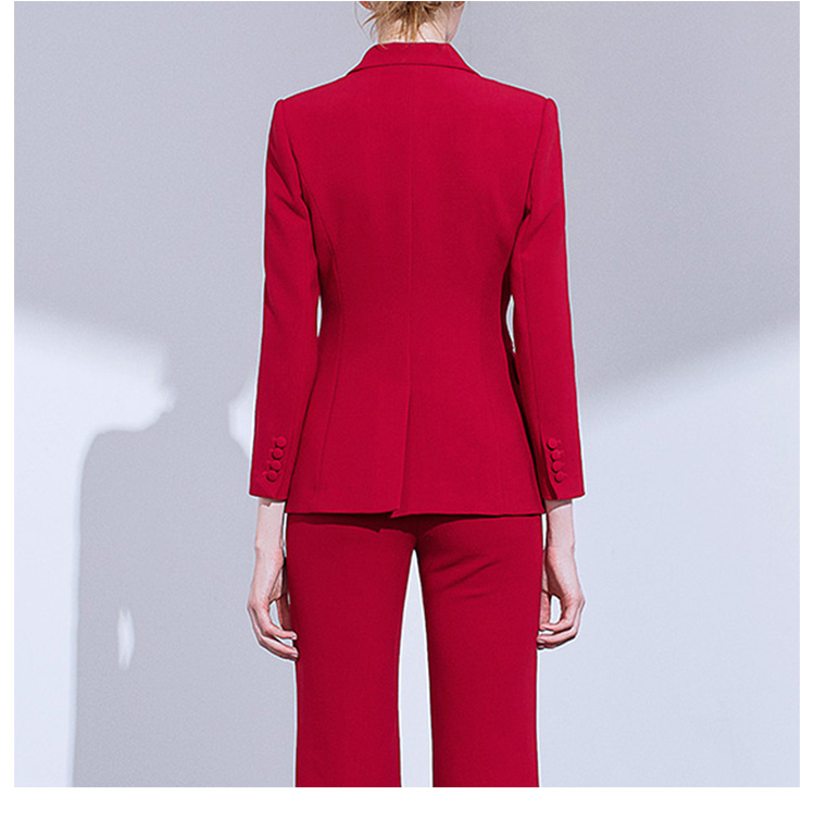 Custom Design Fashionable Lady Red Long Sleeve Single Breasted Blazer Suit Set