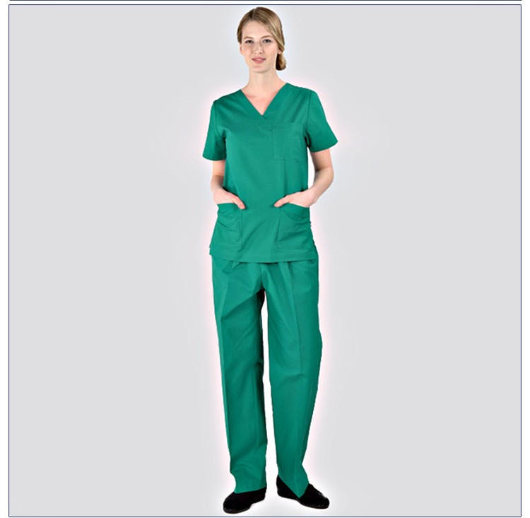Short Sleeve Deep Green Nurse Doctor Uniform Surgical Gown Nurse Scrub ...