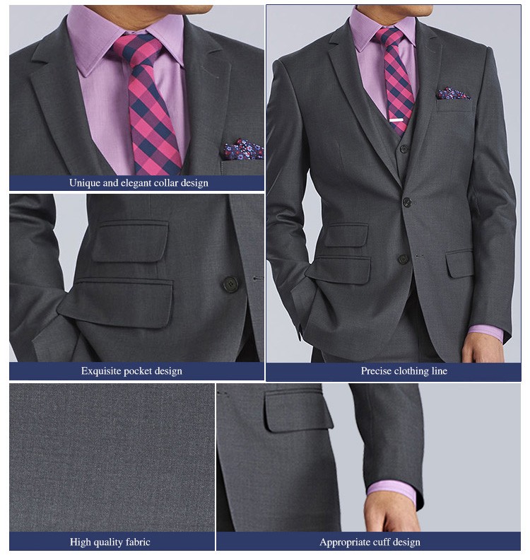Custom Design Four Pieces Young Men Single Breasted V-neck Woven Blazer Suits