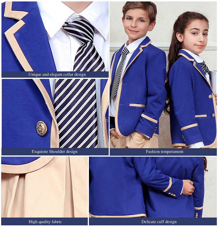 Custom Navy Blue Blazer School Uniform Shirt Set for Primary And Middle School