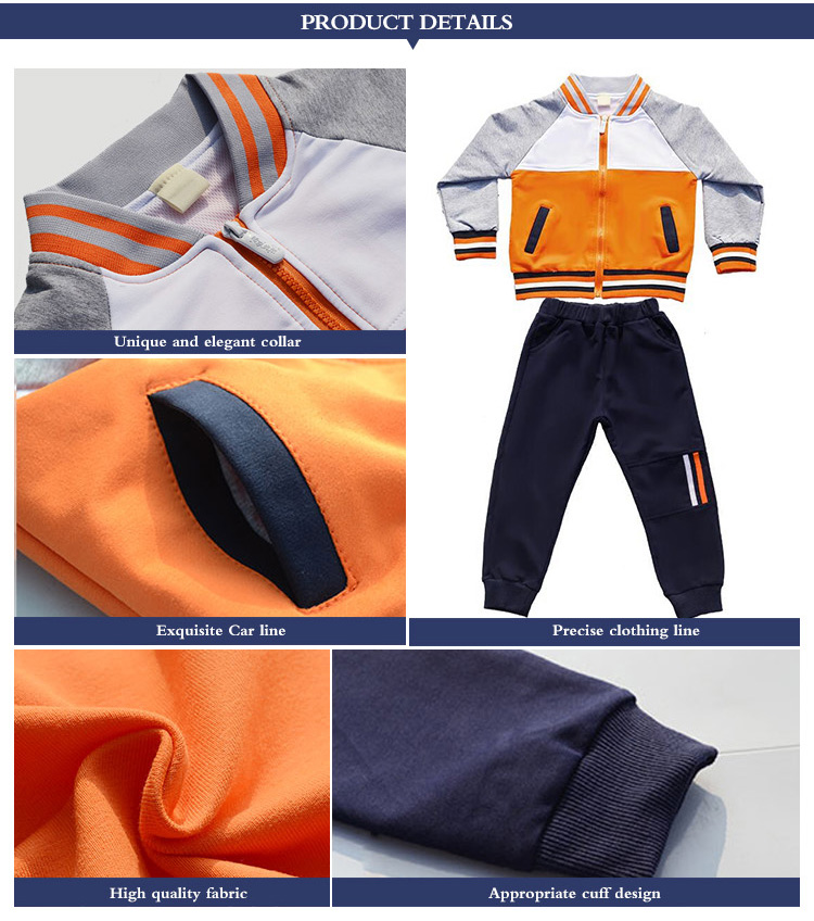 Custom Design Autumn Color Combination Student Sportswear Long Sleeve Zipper Front Coat And Pants