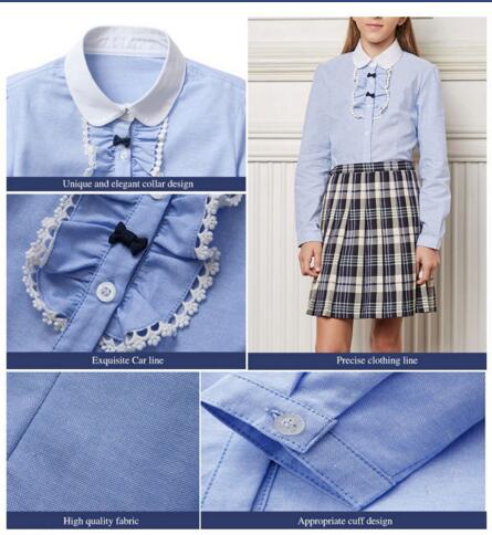 Fashion Long Sleeve Plaid Fashion Girls School Uniform Shirts Design