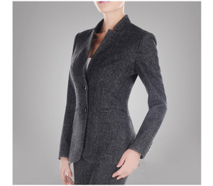 Wholesale Tailored Unique V-neck Design Dark Grey Women Long Sleeve Single Breasted Suit
