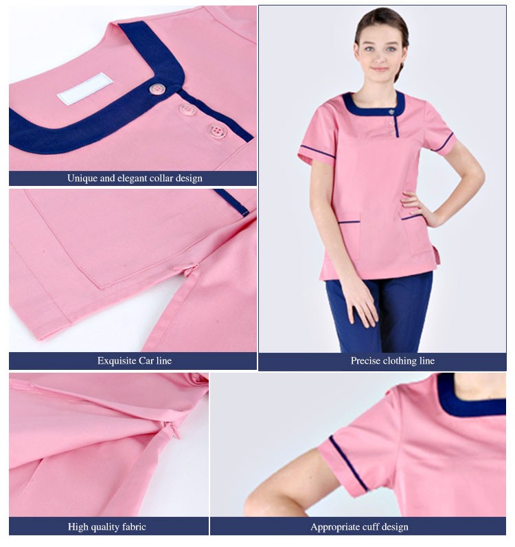 Pink Female Nurse Uniform Medical Hospital Nurse Scrub Uniform with Pocket