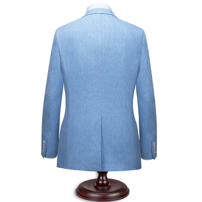 Custom Design Fashionable Summer Men Light Blue Single Breasted V-neck Blazer Suit
