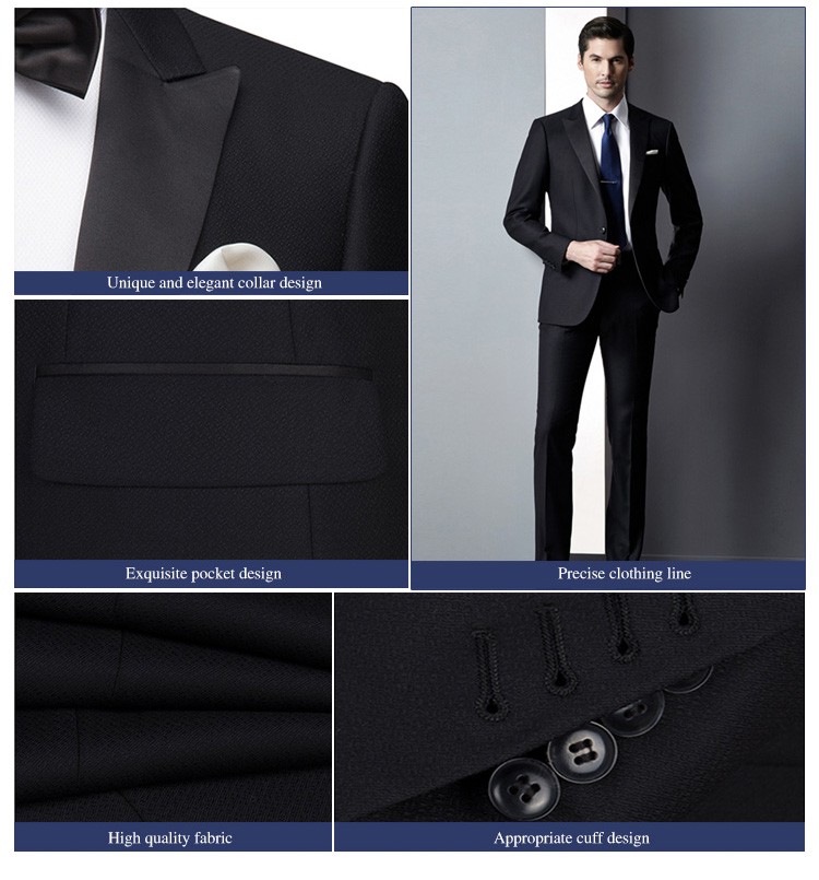 Custom Design Wedding Party V-neck Black Blazer Suit Set for Men
