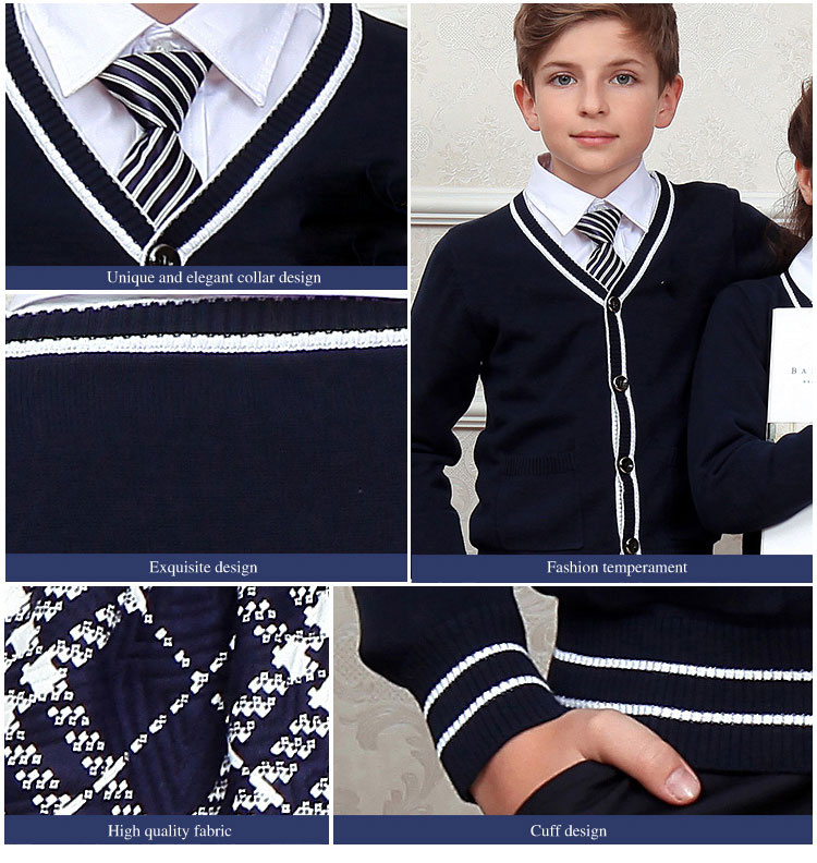 Wholesale Custom Unisex Student Uniform Winter Black School Sweater Uniform