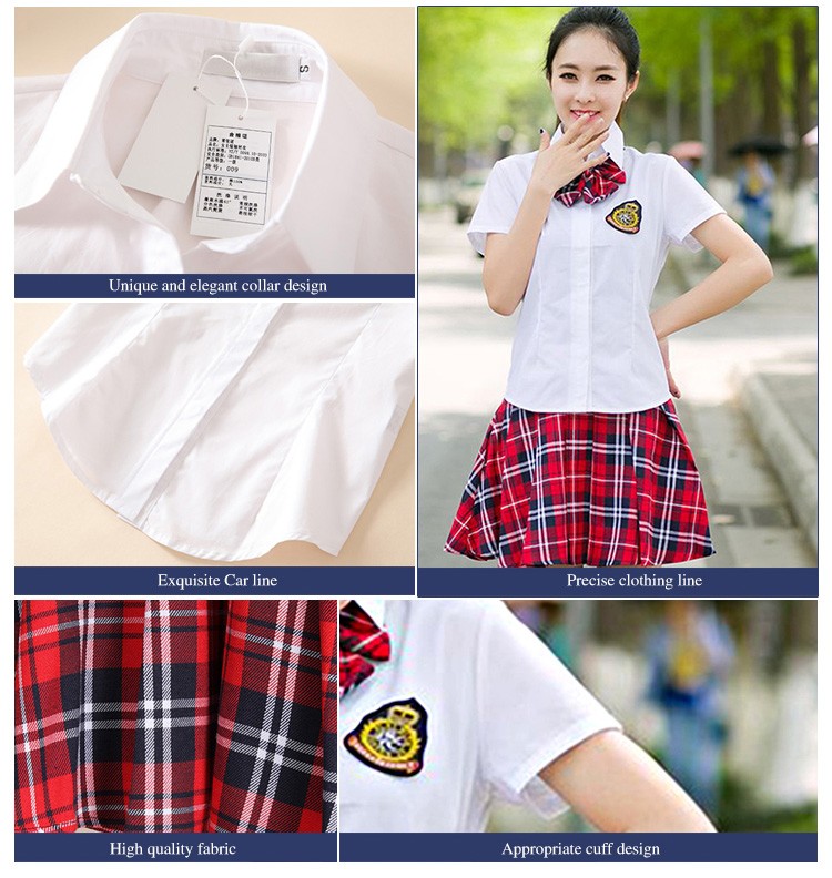 Custom Design Fashionable Summer Girls Student Short Sleeve Uniform with Bow Tie