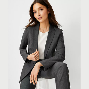 Custom Design Round Hem Single Button Dark V-neck Grey Women Business Suit