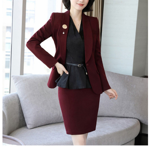 Custom Design Fashionable Women Long Sleeve Single Button Round Hem V-neck Black Suit