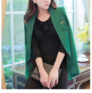 Custom Design Spring Women V-neck Long Sleeve Single Button Dark Green Blazer with Pocket