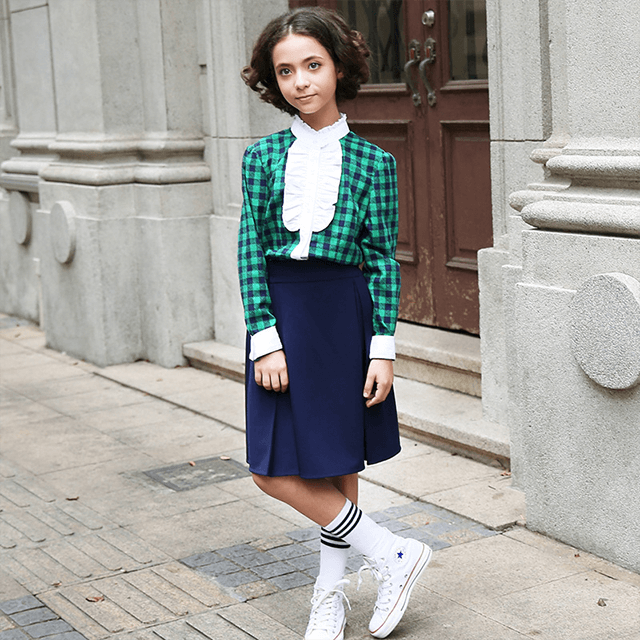 Girls Green Shirt and Skirt School Uniform Design