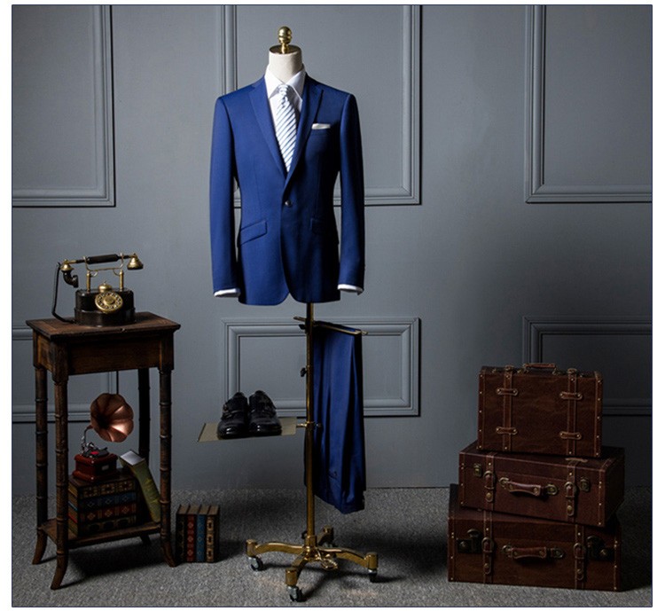 Custom Design OEM Service Single Button V-neck Dark Blue Office Blazer Suits for Men
