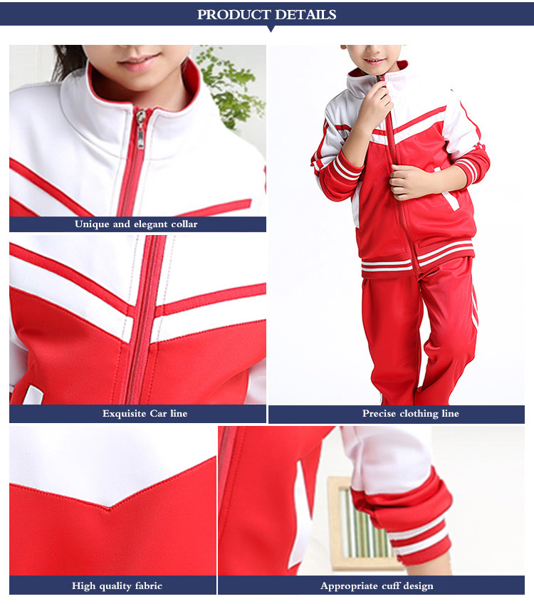 Custom Design Color Combination Middle School Student Uniform Zipper Front Long Sleeve Stand Collar Coat And Pants