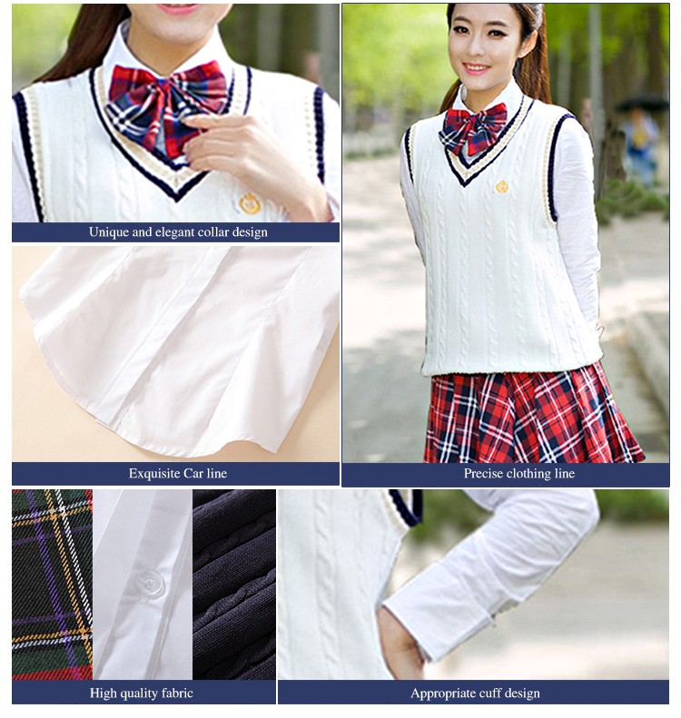 Autumn School Girls Uniform Sweater Vest Suit And Plaid Skirt