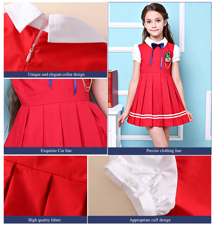 Kindergrand Primary School Uniform Plain Color Zipper Back Girls Pleated Dresses