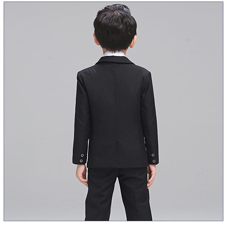 Custom Design Long Sleeve Single Breasted V-neck Formal Boys Black Suits