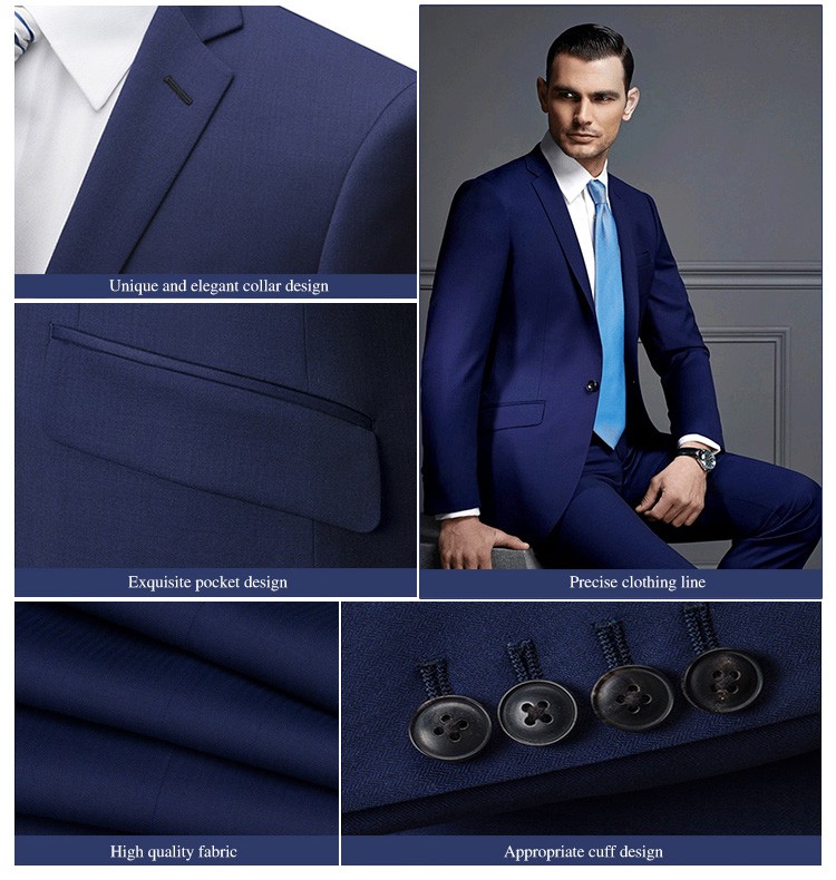 Custom Design OEM Service Single Button V-neck Dark Blue Office Blazer Suits for Men