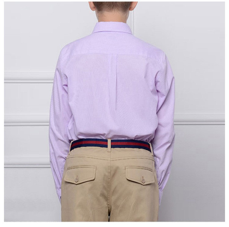Custom Design 100% Cotton Solid Color Boys Turn-down Collar Long Sleeve Shirt