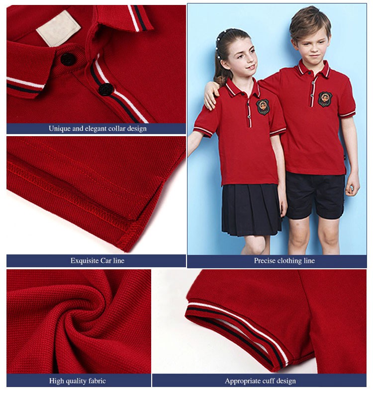 Summer Red Short Sleeve Children's T Shirt Sportswear School Polo Shirts Uniforms