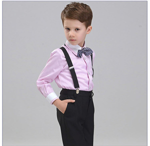 Custom Design 3 Pieces Little Boys Formal Solid Color Striped Long Sleeve Shirt And Pants