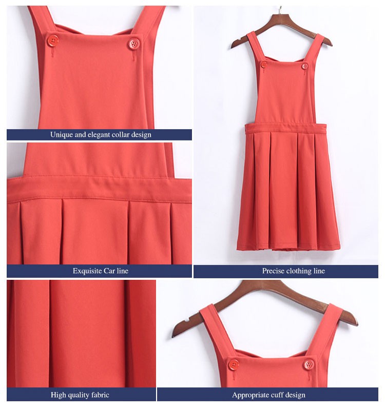 Custom Design Girl Uniforms Red Skirts Pinafore School Uniforms Girls Strap Dress