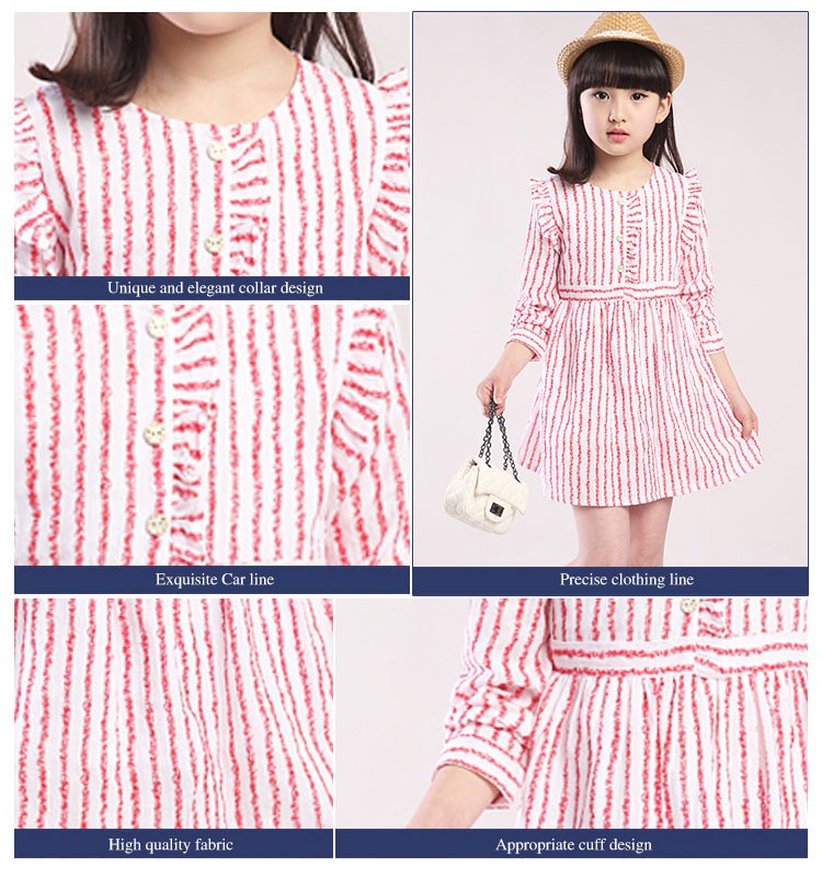 Custom Design Summer Child Daily Clothes Fashionable long sleeve Girls Striped A-line Dresses