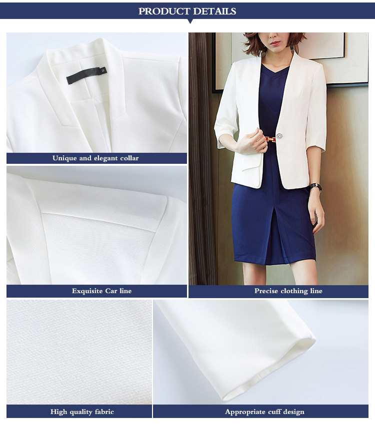 2 Pieces Lady Office V-neck Single Button Half Sleeve White Blazer And Dress