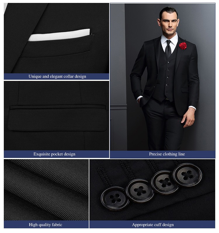 Custom Design Three Pieces V-neck Single Breasted Woven Men's Formal Business Suit