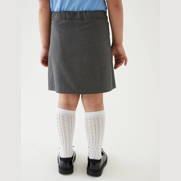 Custom Design Girls Straight Pleated Skirt Kindergarten Primary School Student Uniform Elastic Waist Grey Skirt