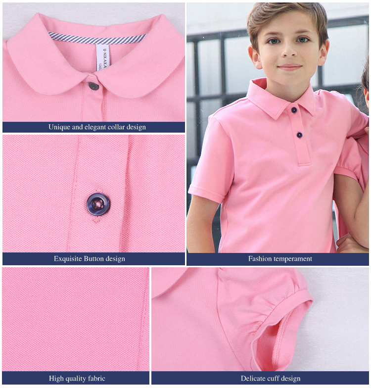 Custom Design Pink Solid Color Children Clothing Polo Summer Sport Shirt Uniform