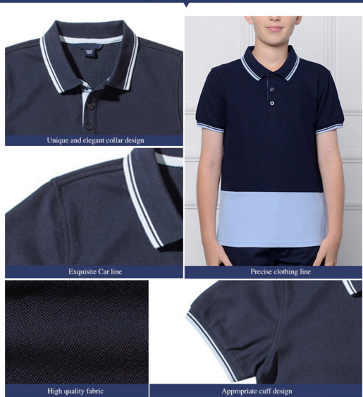 OEM Service Custom Fashion Design Short Sleeve Contrasting Colors Boys Polo Shirts