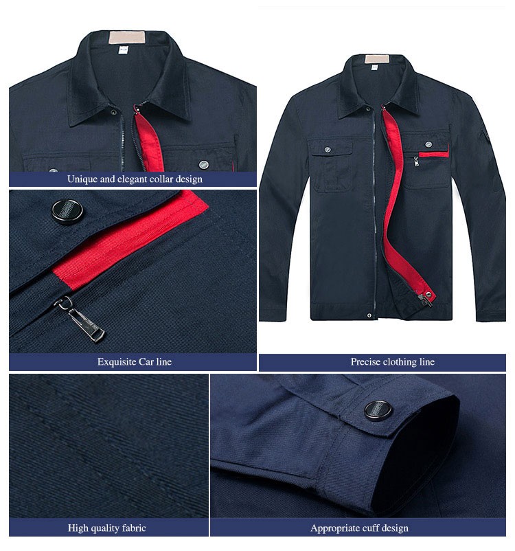 Custom Design Cloth Factory Worker Solid Color Zipper Front Long Sleeve Uniform Coat And Pants